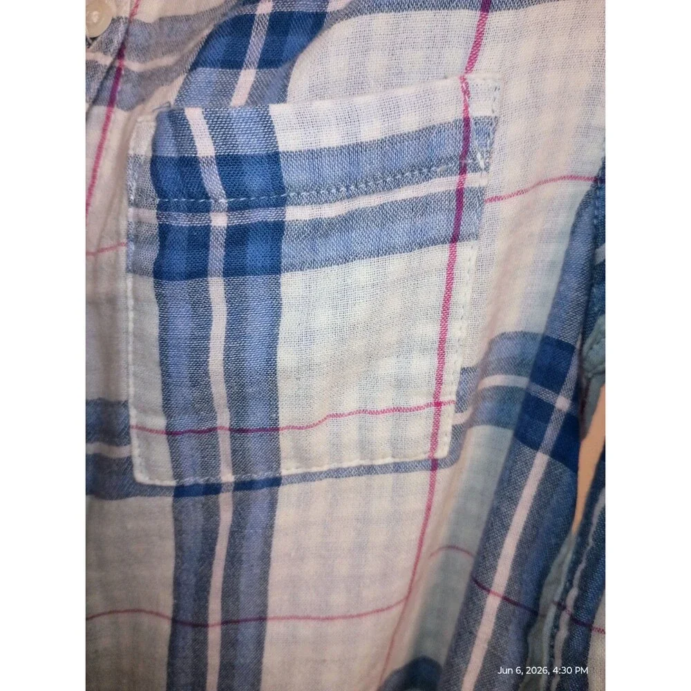 Old Navy Girls S (6-7) Blue White Pink Plaid Long Sleeve Collared Button-Up